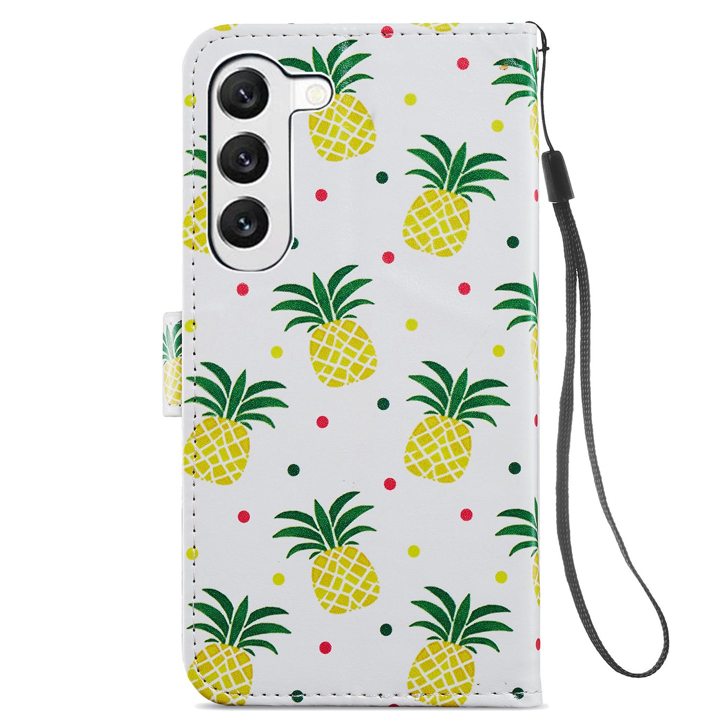 For Samsung Galaxy S24 Case Pattern Printing PU Leather Stand Phone Cover - Pineapple