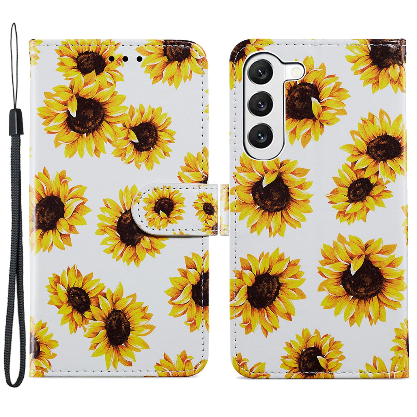 For Samsung Galaxy S24 Case Pattern Printing PU Leather Stand Phone Cover - Sunflower