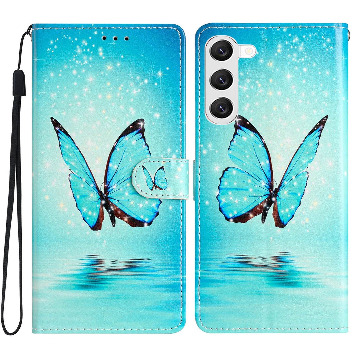 For Samsung Galaxy S24+ Case Pattern Printing PU Leather Wallet Phone Cover - Blue Butterfly