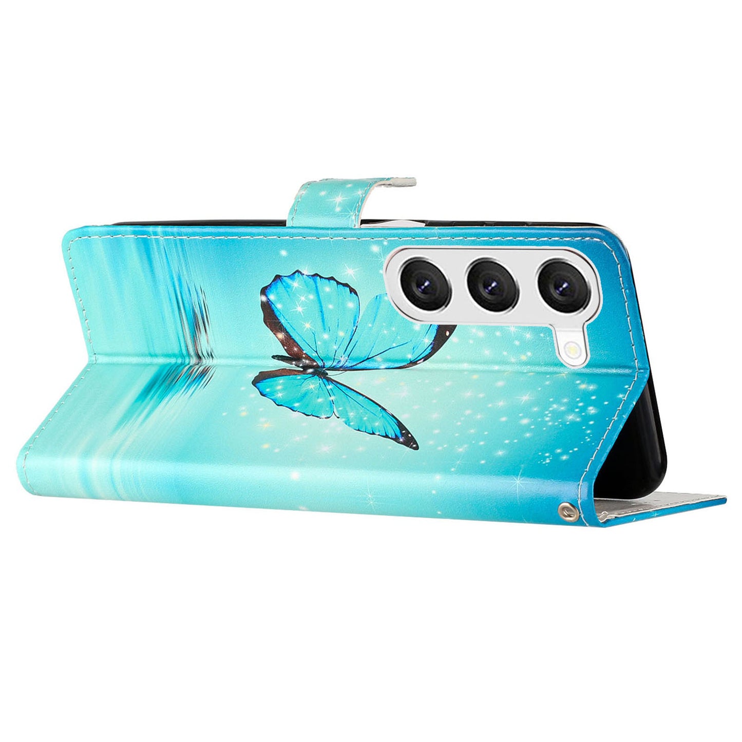 For Samsung Galaxy S24+ Case Pattern Printing PU Leather Wallet Phone Cover - Blue Butterfly