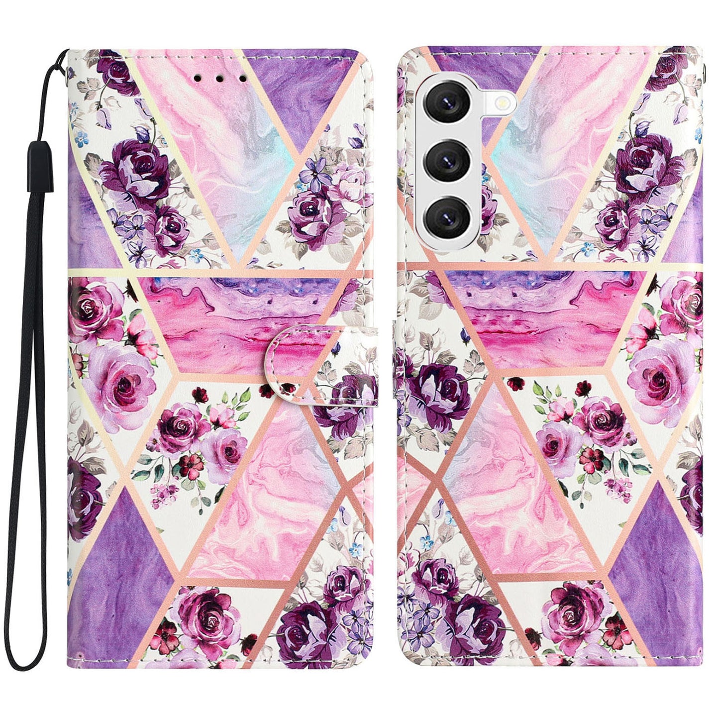 For Samsung Galaxy S24+ Case Pattern Printing PU Leather Wallet Phone Cover - Purple Flowers