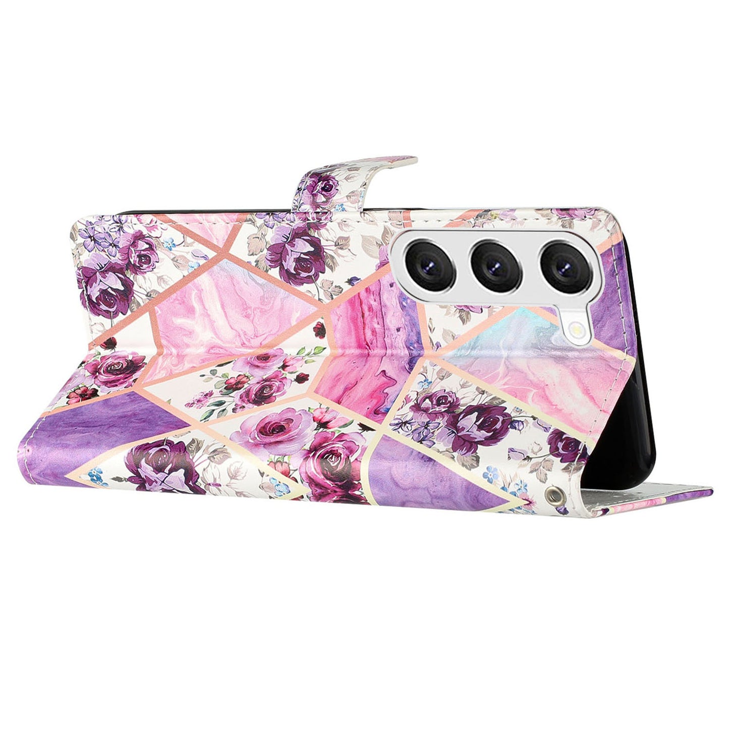 For Samsung Galaxy S24+ Case Pattern Printing PU Leather Wallet Phone Cover - Purple Flowers