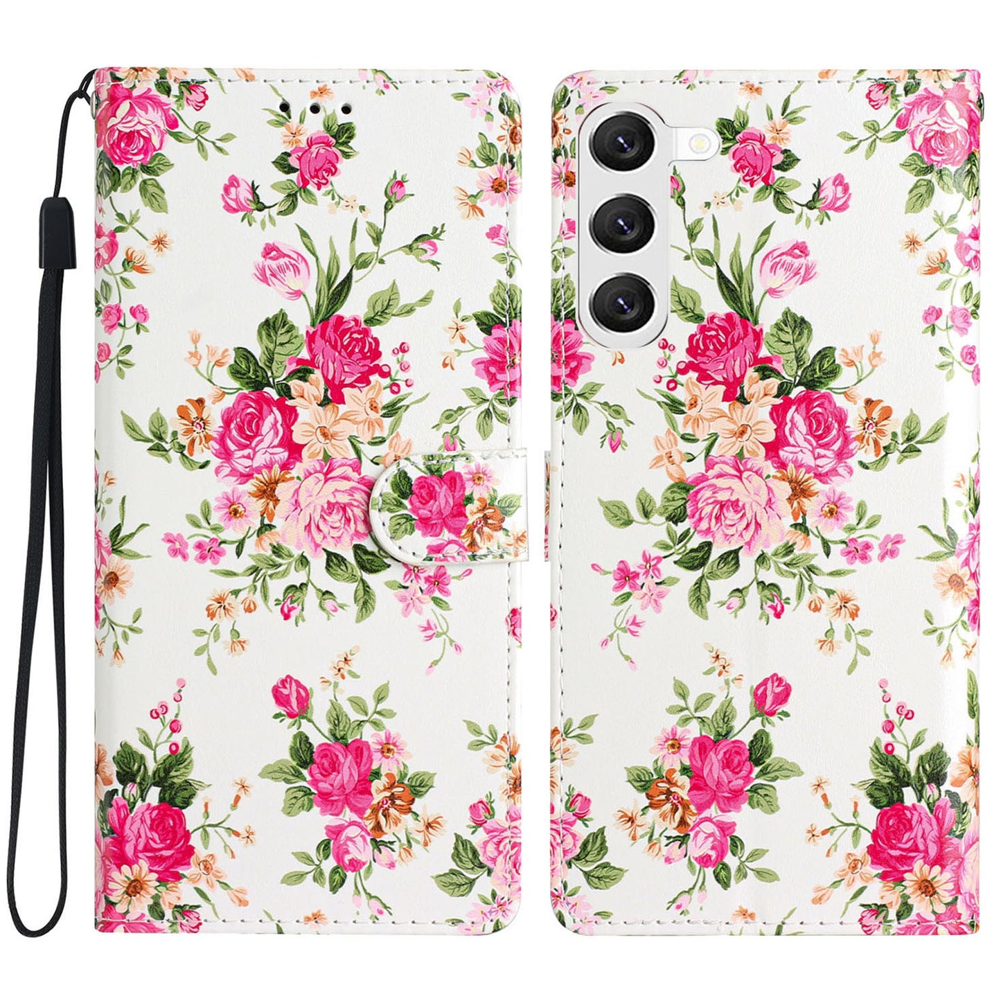 For Samsung Galaxy S24+ Case Pattern Printing PU Leather Wallet Phone Cover - Red Flowers