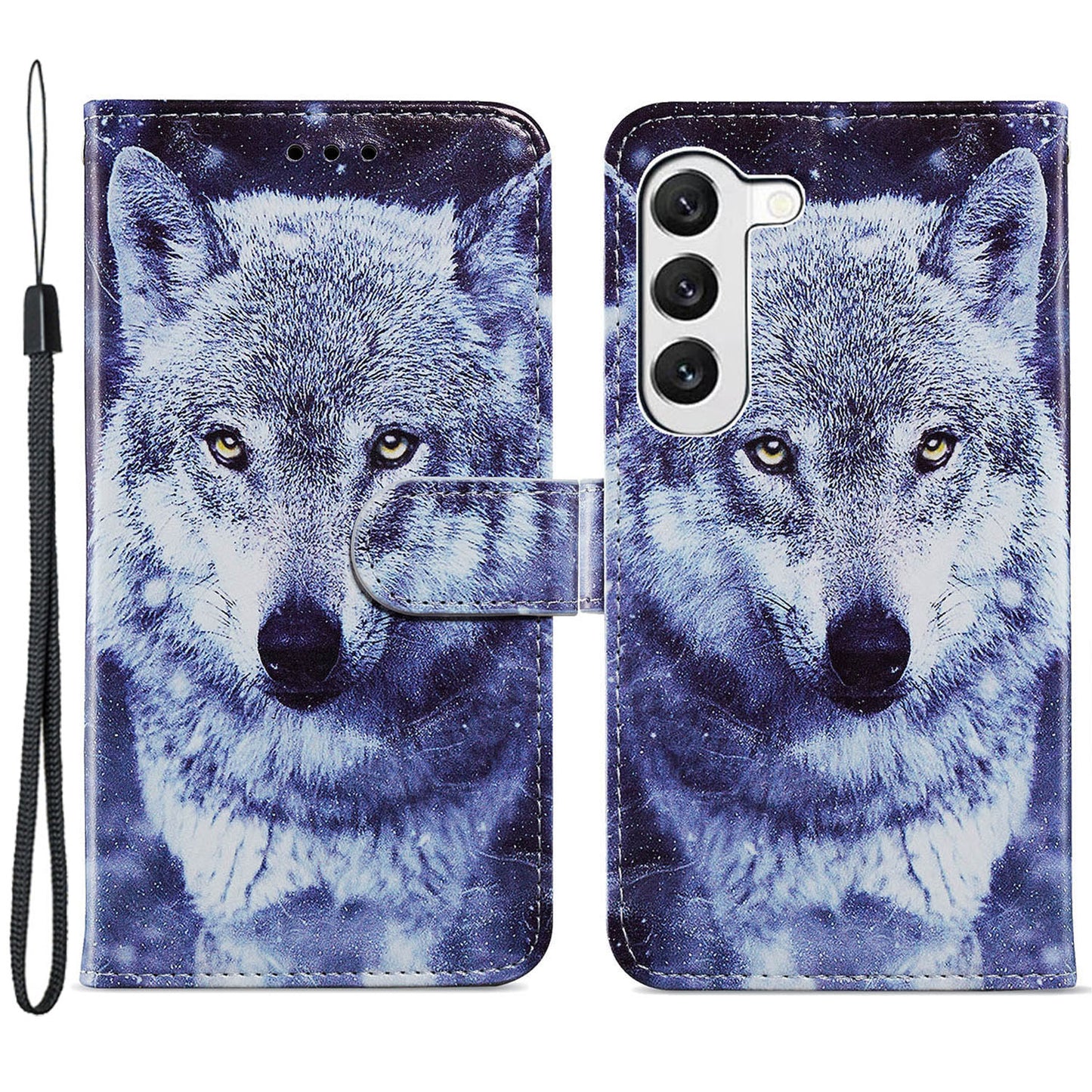 For Samsung Galaxy S24+ Case Pattern Printing PU Leather Wallet Phone Cover - White Wolf
