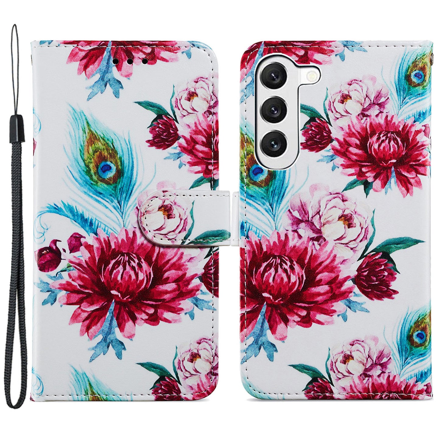 For Samsung Galaxy S24+ Case Pattern Printing PU Leather Wallet Phone Cover - Peacock Flower