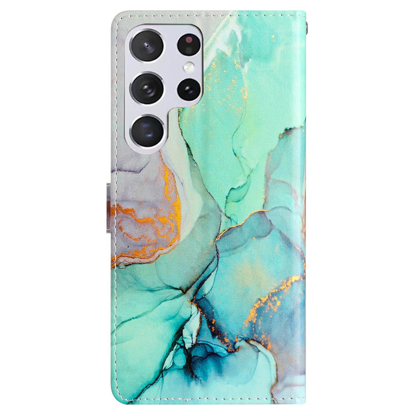 For Samsung Galaxy S24 Ultra Case PU Leather Flip Pattern Printing Phone Cover - Green Marble