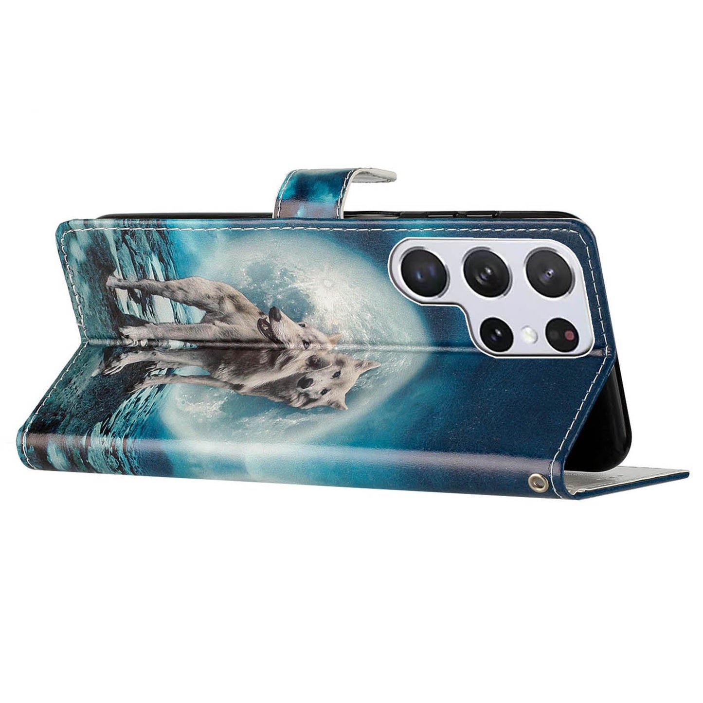For Samsung Galaxy S24 Ultra Case PU Leather Flip Pattern Printing Phone Cover - Two Wolves