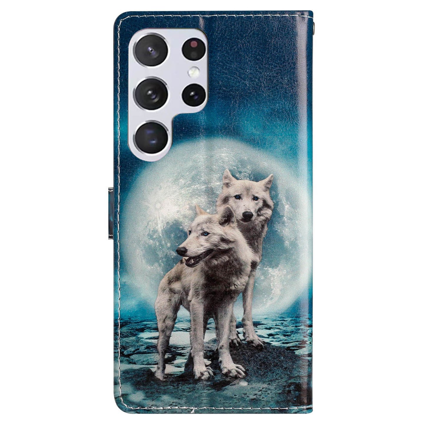 For Samsung Galaxy S24 Ultra Case PU Leather Flip Pattern Printing Phone Cover - Two Wolves