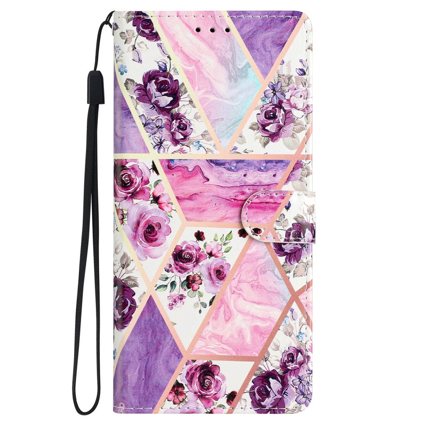 For Samsung Galaxy S24 Ultra Case PU Leather Flip Pattern Printing Phone Cover - Purple Flowers