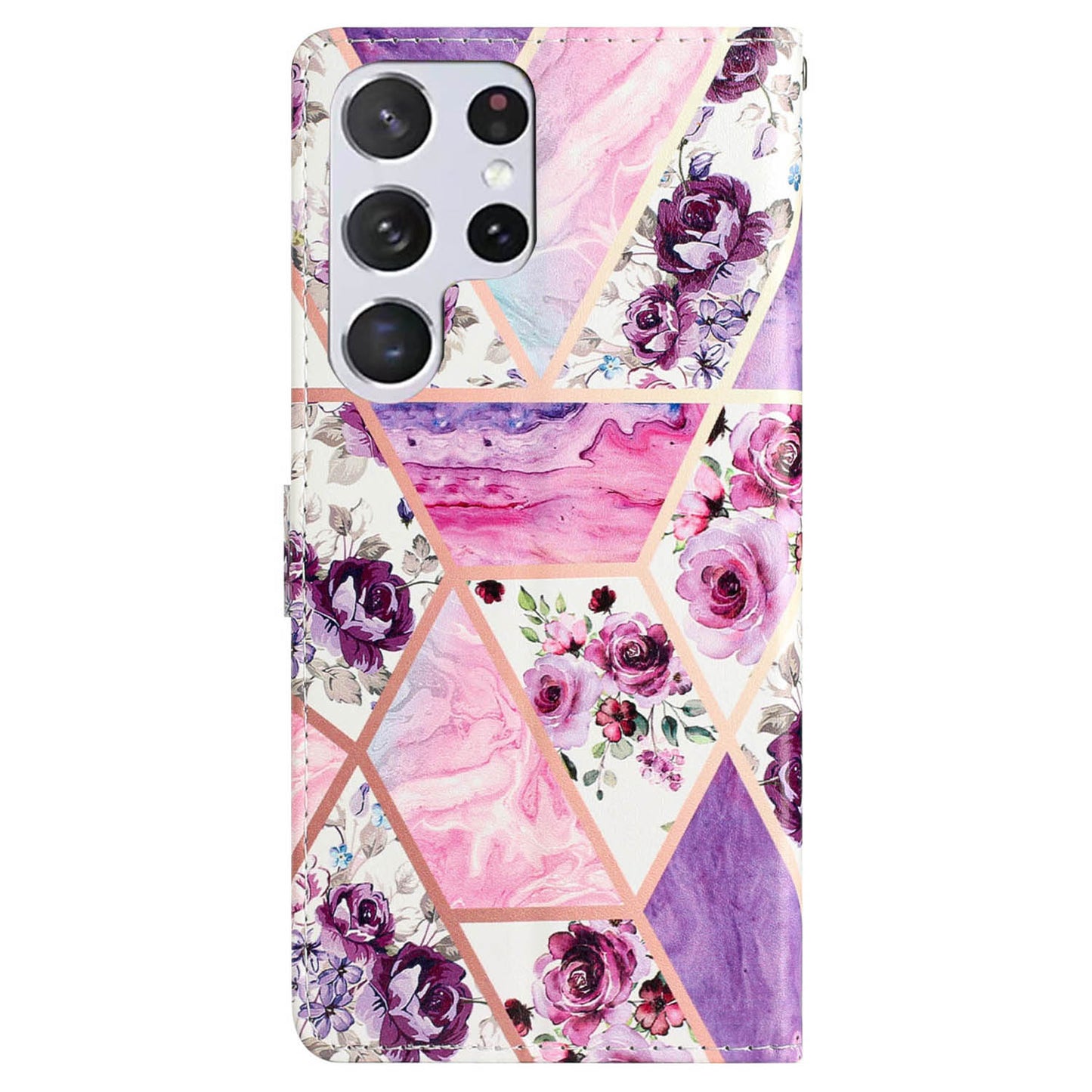 For Samsung Galaxy S24 Ultra Case PU Leather Flip Pattern Printing Phone Cover - Purple Flowers