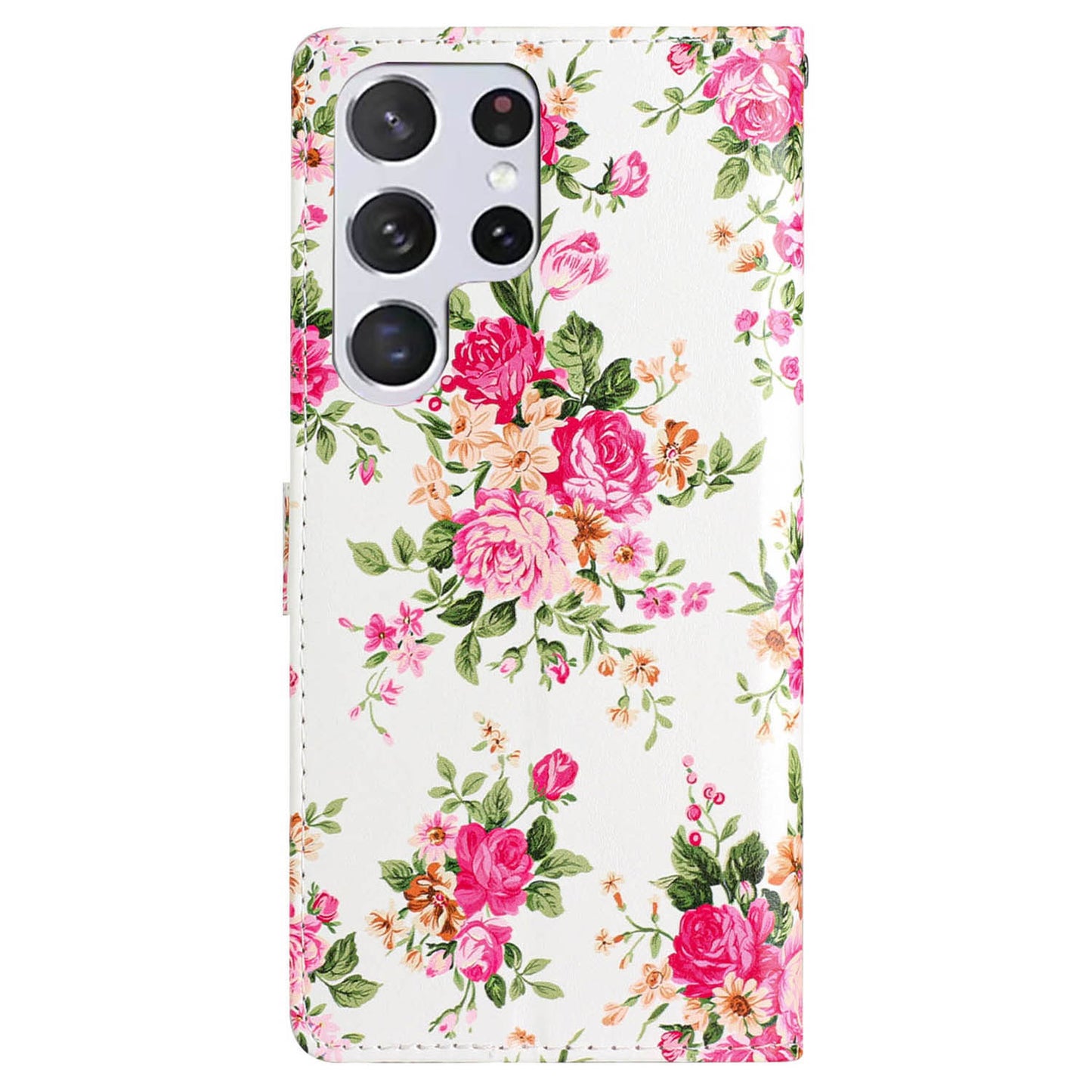 For Samsung Galaxy S24 Ultra Case PU Leather Flip Pattern Printing Phone Cover - Red Flowers
