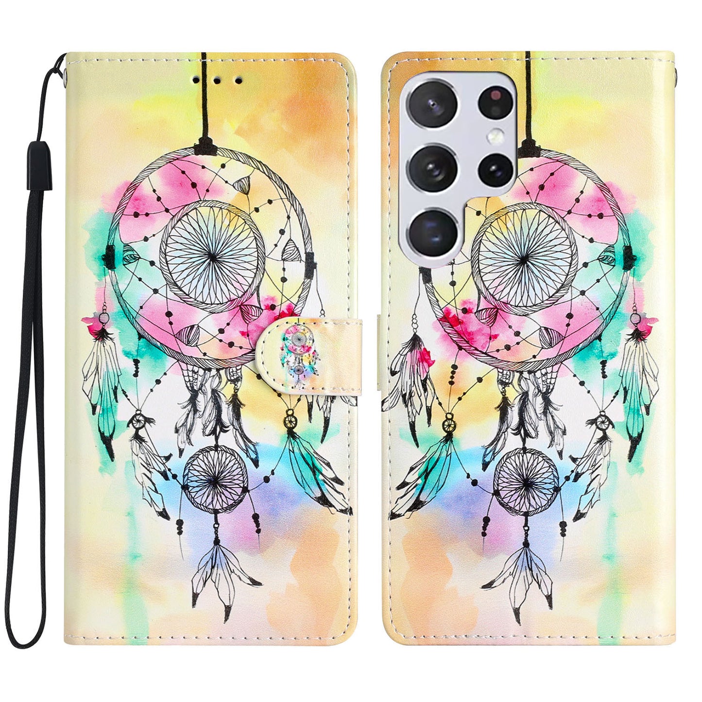 For Samsung Galaxy S24 Ultra Case PU Leather Flip Pattern Printing Phone Cover - Wind Chime