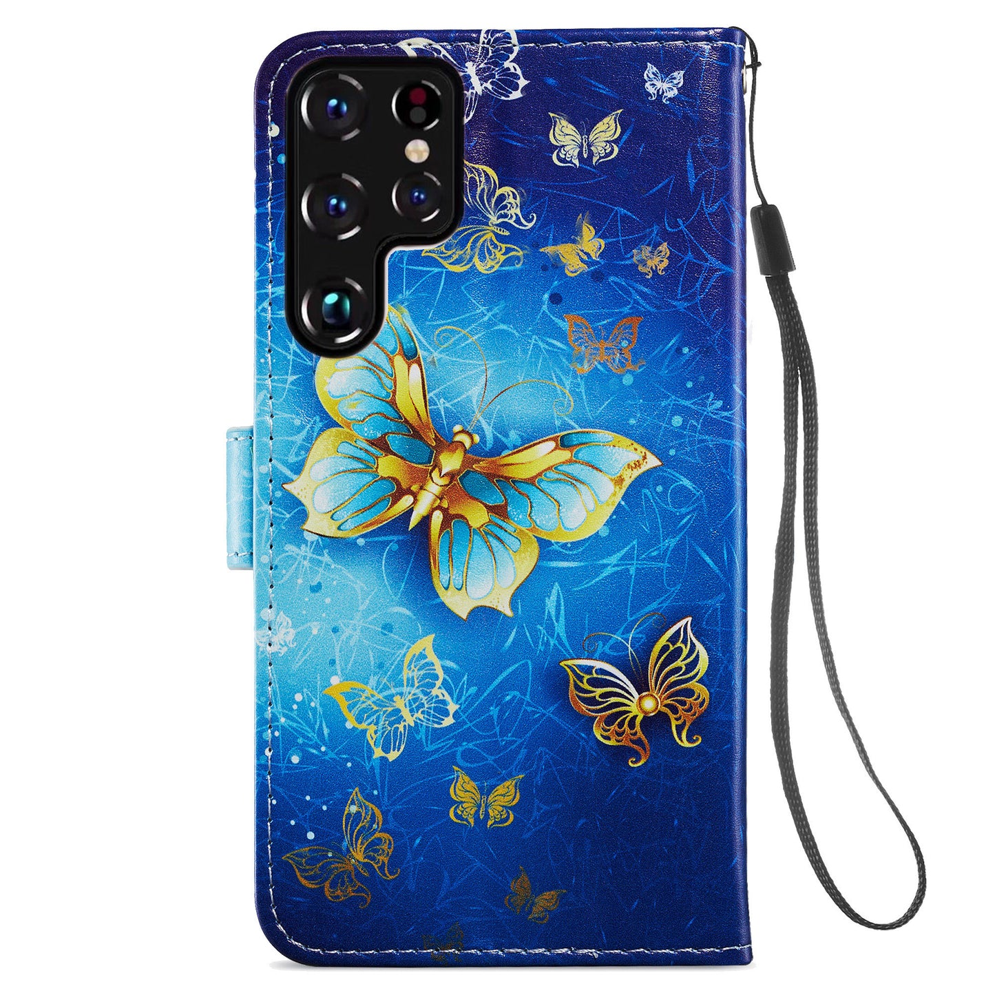 For Samsung Galaxy S24 Ultra Case PU Leather Flip Pattern Printing Phone Cover - Golden Butterfly