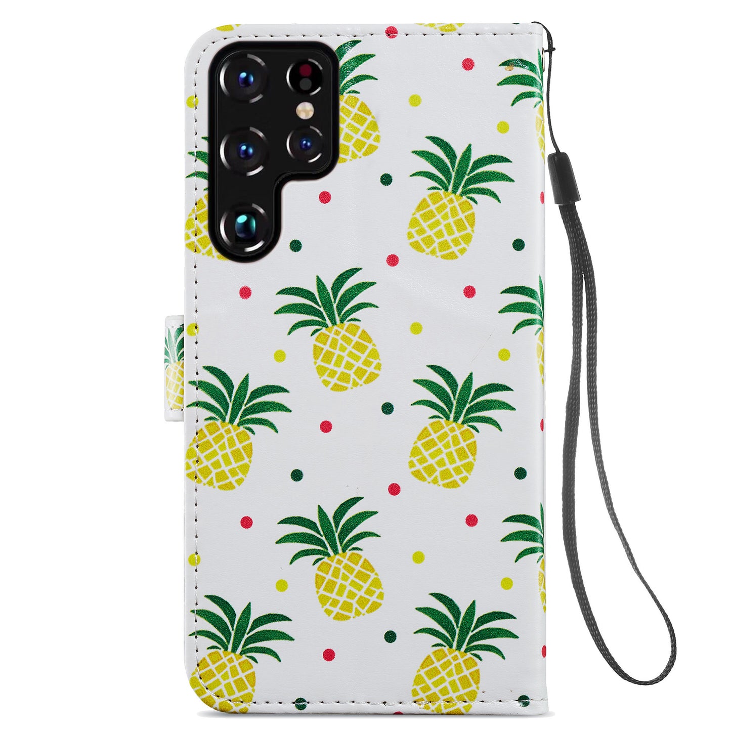 For Samsung Galaxy S24 Ultra Case PU Leather Flip Pattern Printing Phone Cover - Pineapple