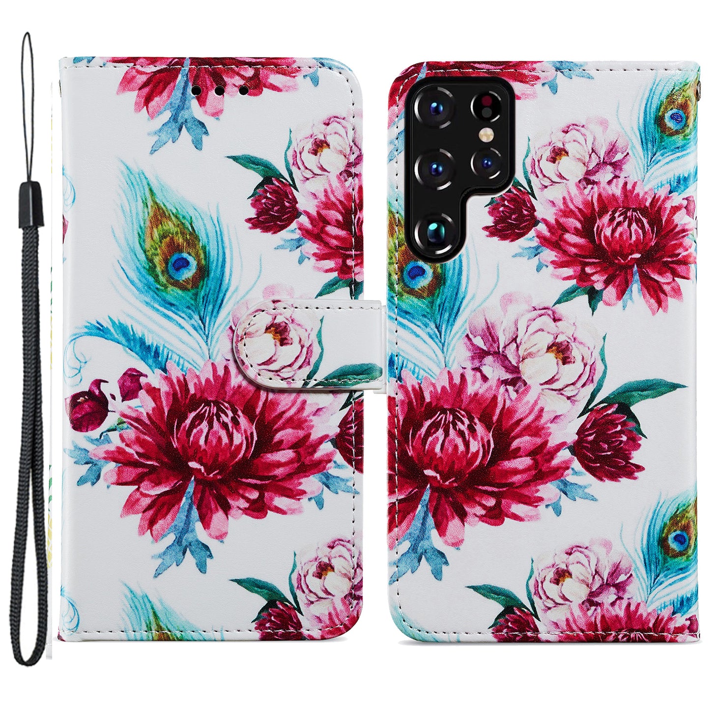 For Samsung Galaxy S24 Ultra Case PU Leather Flip Pattern Printing Phone Cover - Peacock Flower