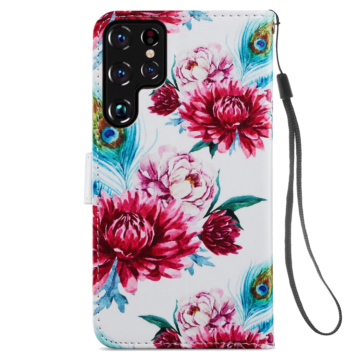 For Samsung Galaxy S24 Ultra Case PU Leather Flip Pattern Printing Phone Cover - Peacock Flower