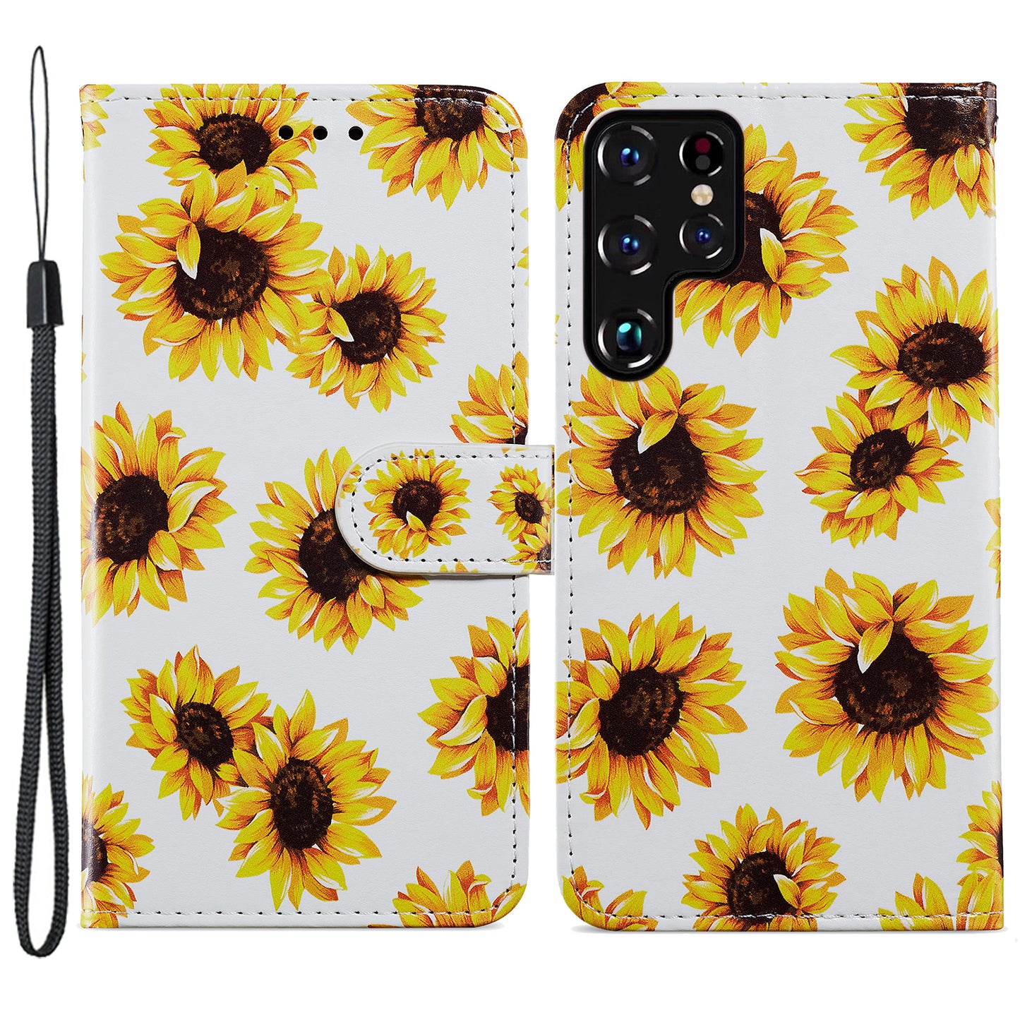 For Samsung Galaxy S24 Ultra Case PU Leather Flip Pattern Printing Phone Cover - Sunflower