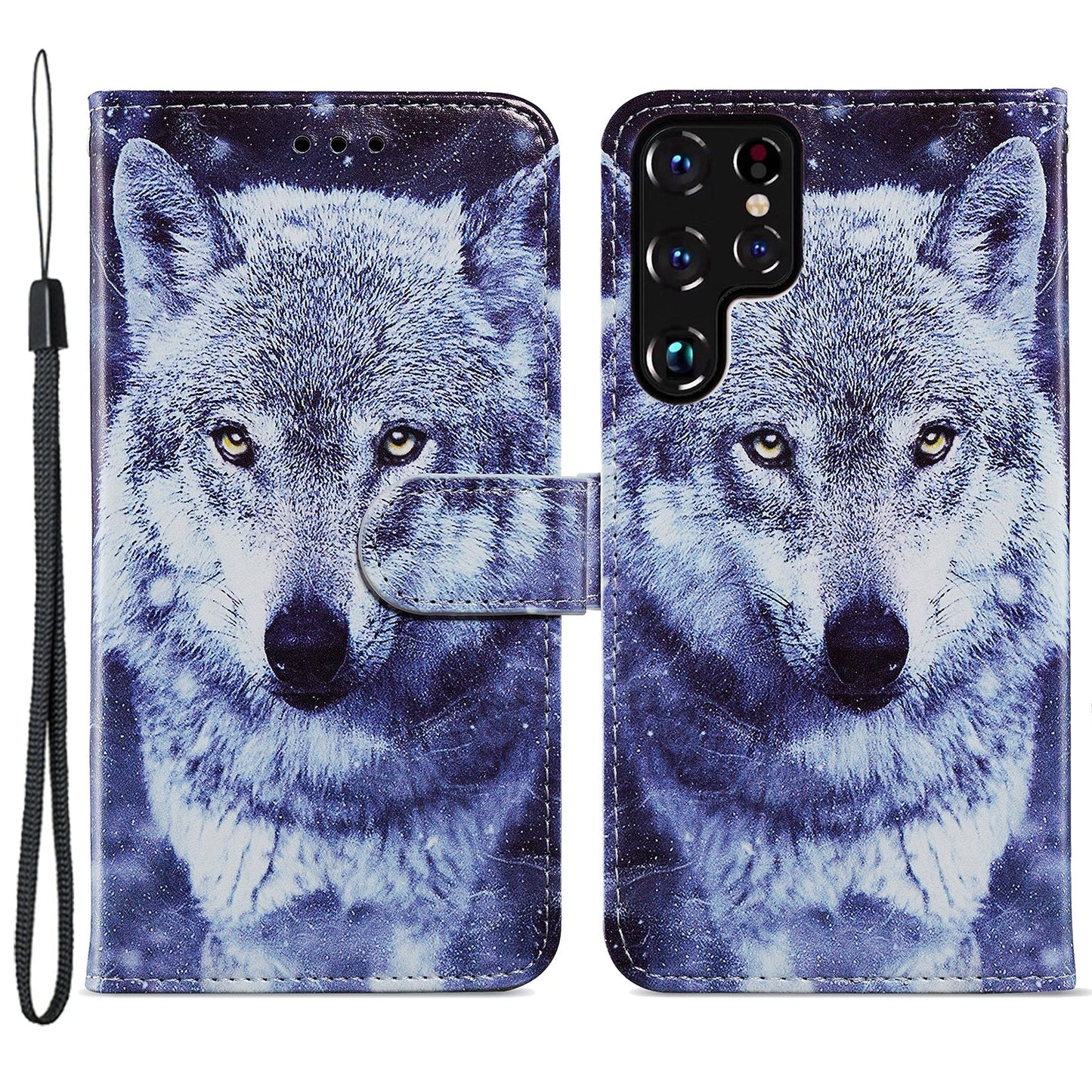 For Samsung Galaxy S24 Ultra Case PU Leather Flip Pattern Printing Phone Cover - White Wolf