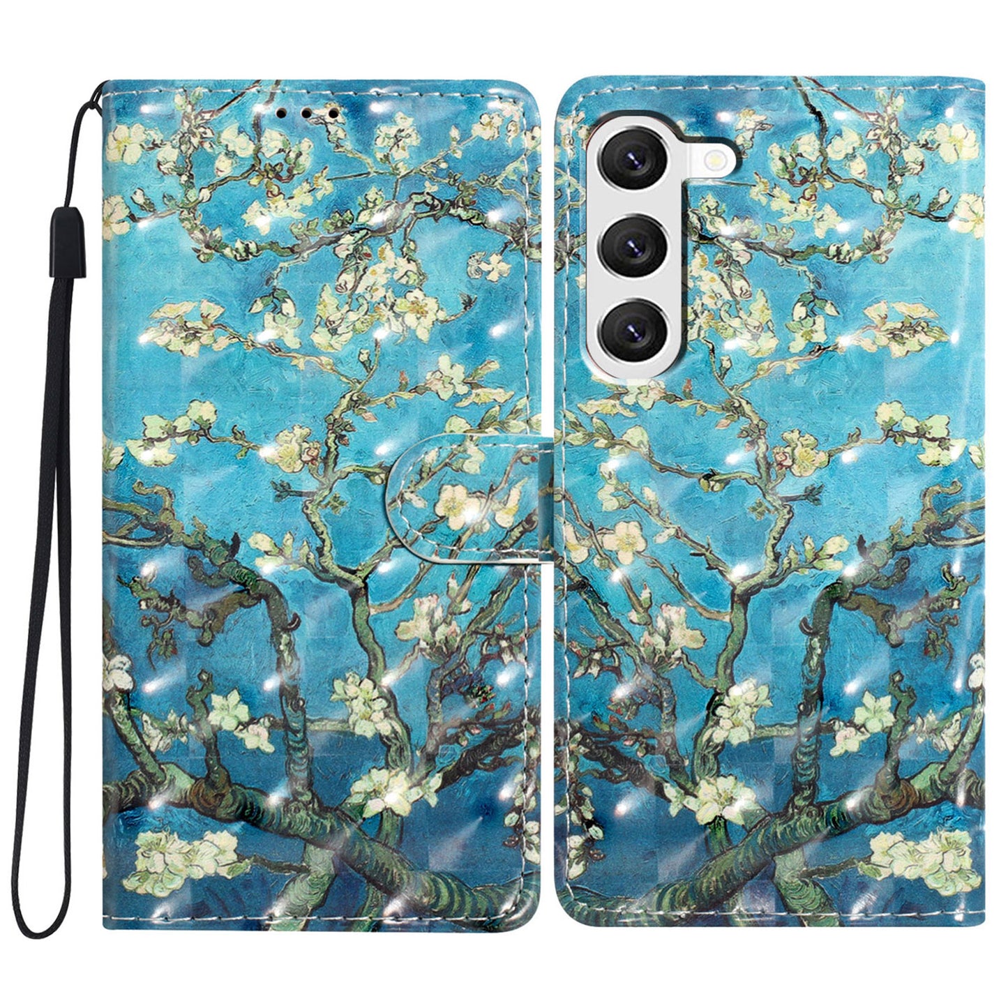 For Samsung Galaxy S24+ Case 3D Pattern PU Leather Flip Phone Cover - Apricot Blossom