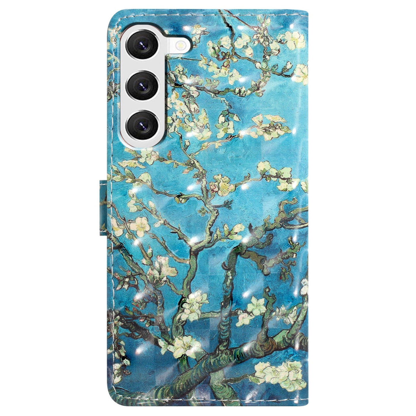 For Samsung Galaxy S24+ Case 3D Pattern PU Leather Flip Phone Cover - Apricot Blossom