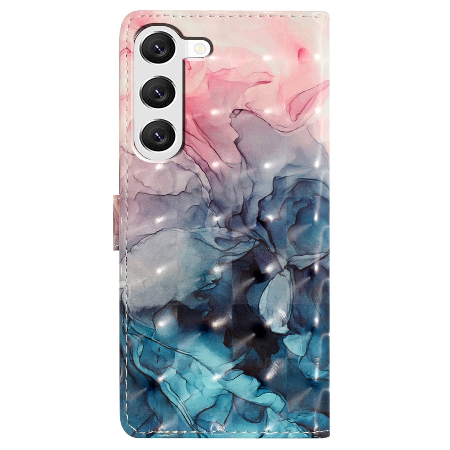 For Samsung Galaxy S24+ Case 3D Pattern PU Leather Flip Phone Cover - Pink Blue Marble