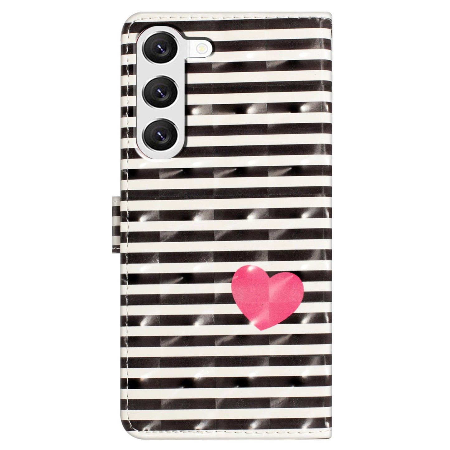 For Samsung Galaxy S24+ Case 3D Pattern PU Leather Flip Phone Cover - Stripes / Heart