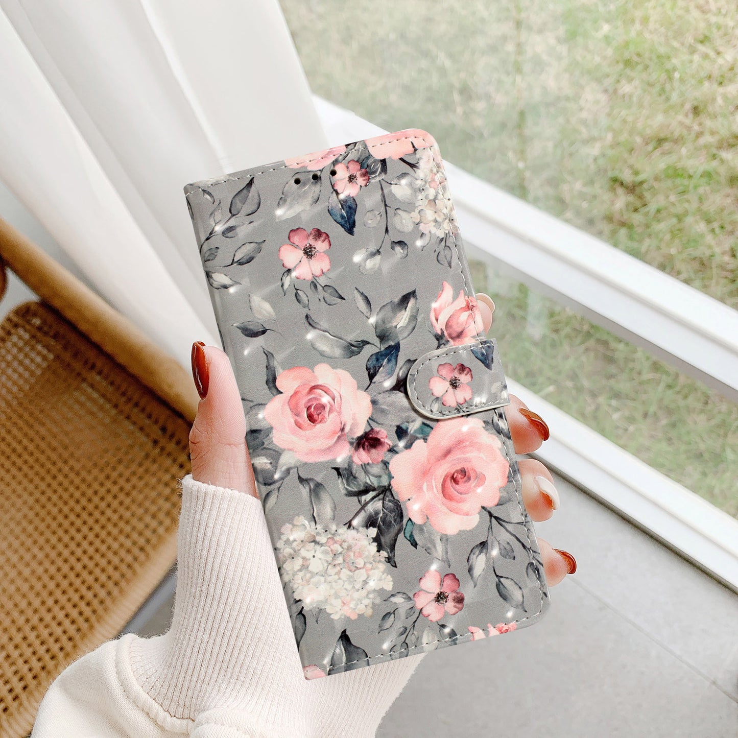 For Samsung Galaxy S24+ Case 3D Pattern PU Leather Flip Phone Cover - Flowers