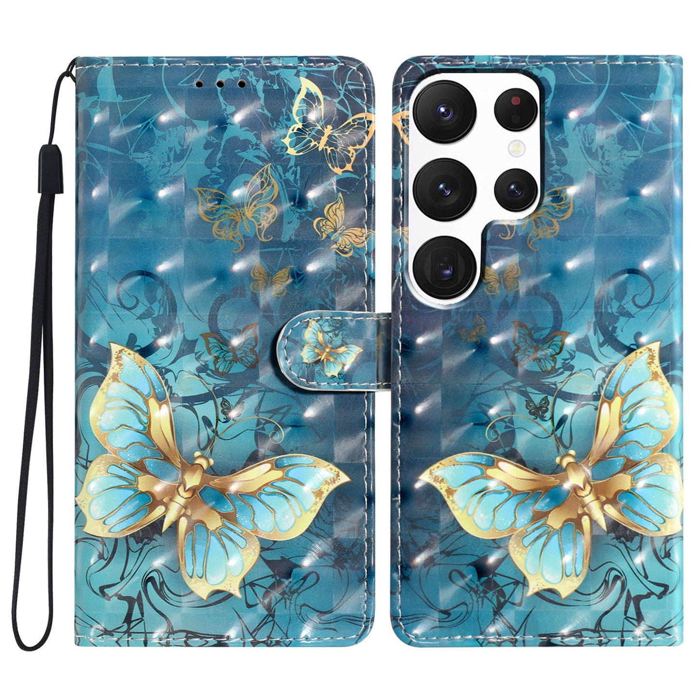For Samsung Galaxy S24 Ultra Case PU Leather Wallet 3D Pattern Phone Cover - Butterfly
