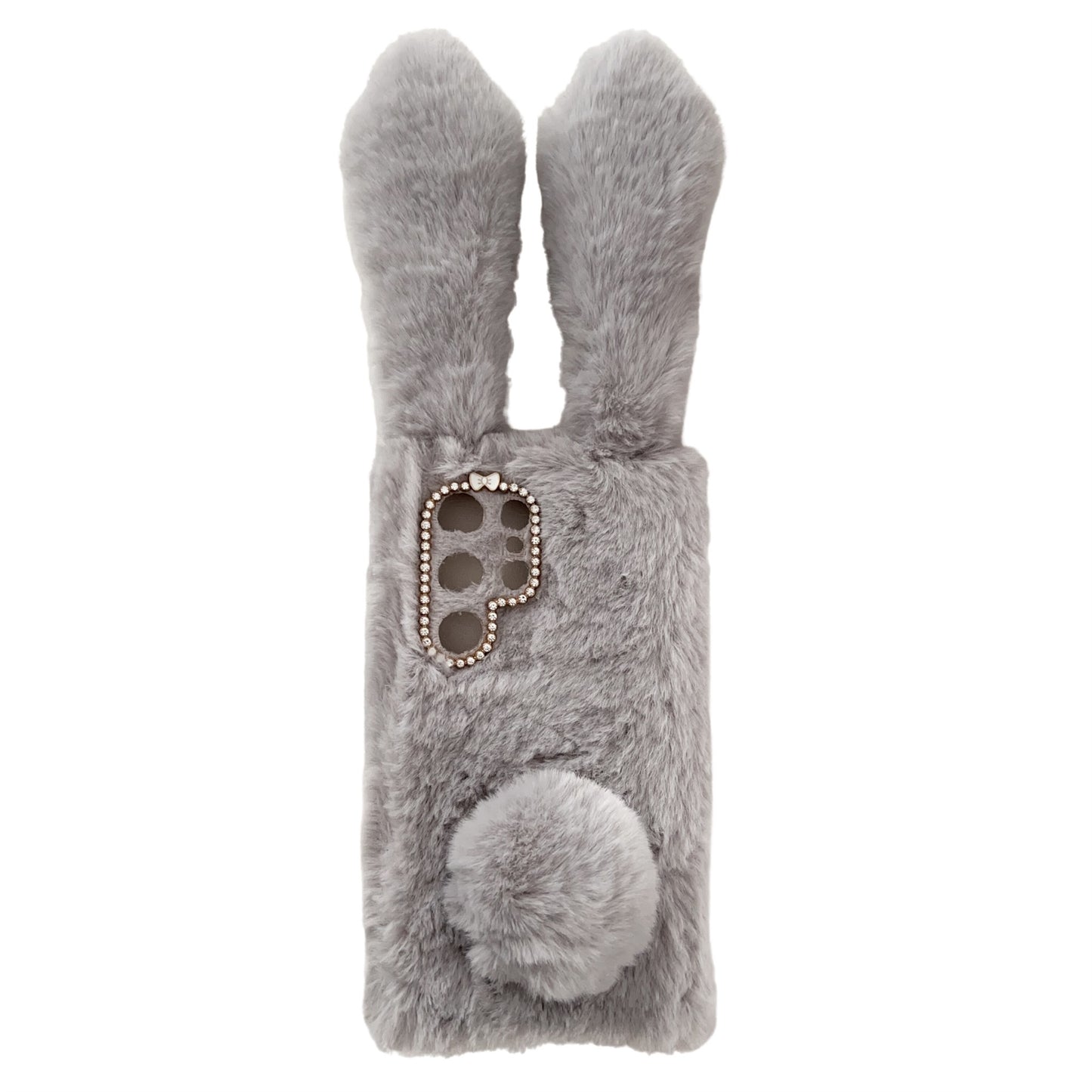 For Samsung Galaxy S24 Ultra Case Warm Fluffy 3D Bunny Ears Phone Cover - Light Grey