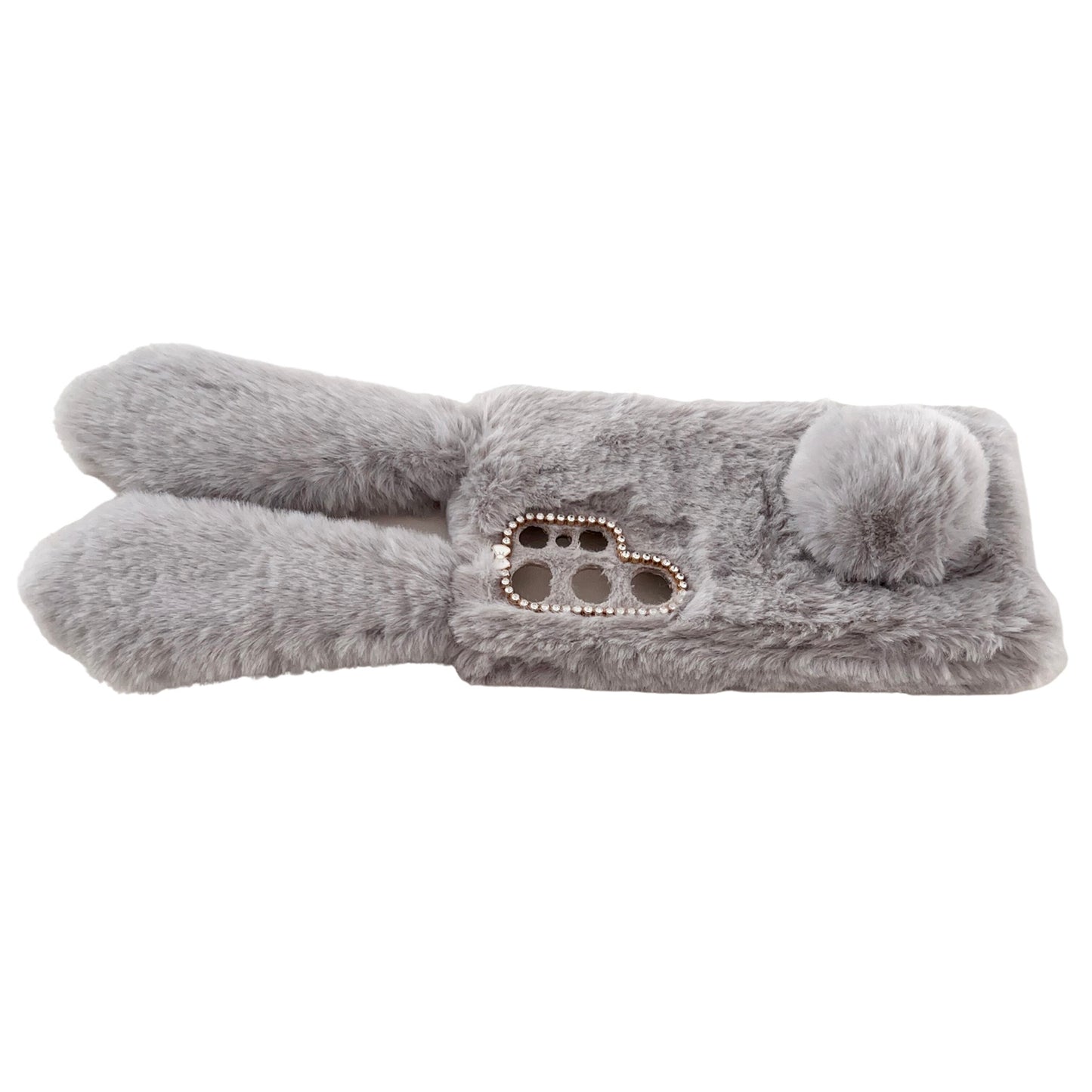 For Samsung Galaxy S24 Ultra Case Warm Fluffy 3D Bunny Ears Phone Cover - Light Grey