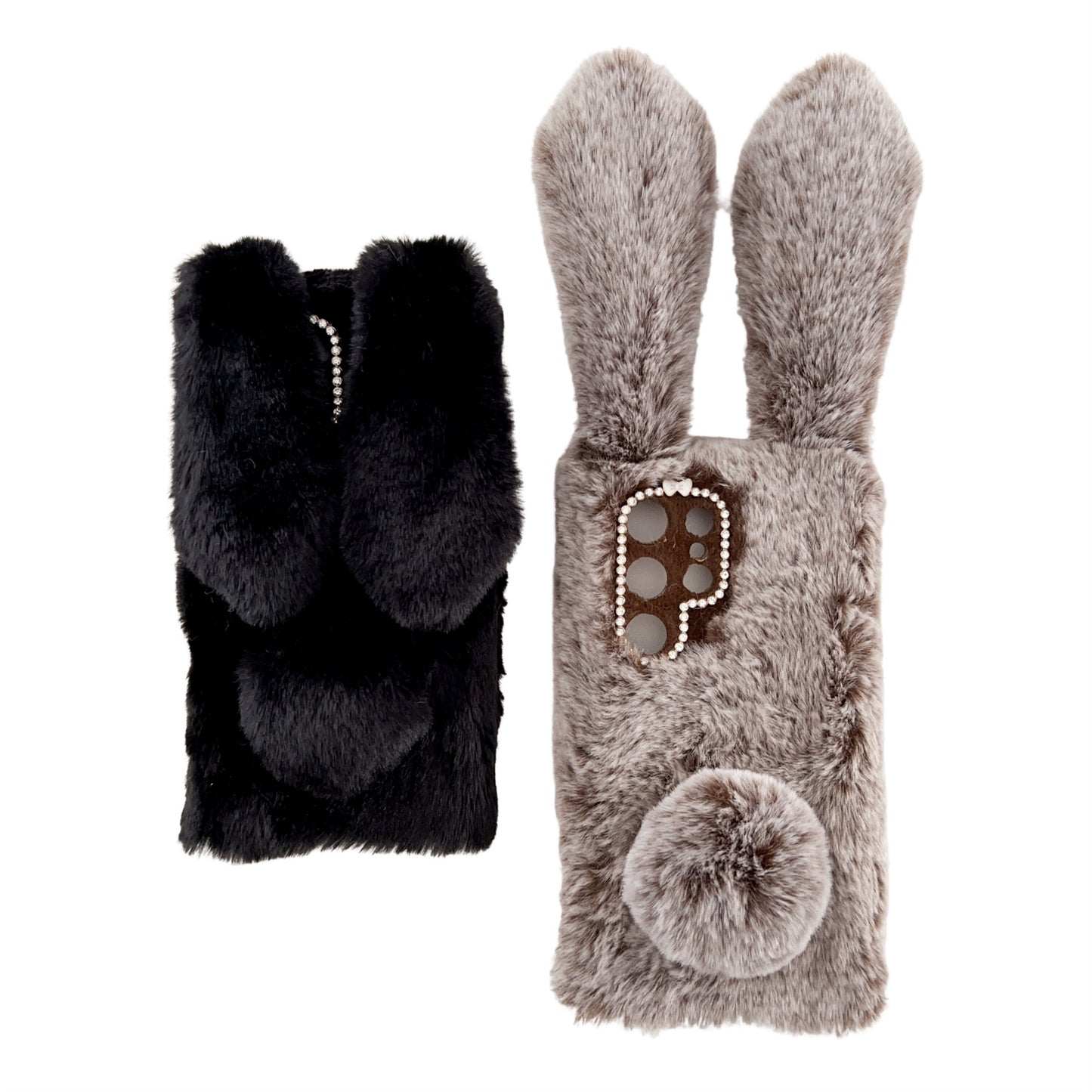 For Samsung Galaxy S24 Ultra Case Warm Fluffy 3D Bunny Ears Phone Cover - Light Grey