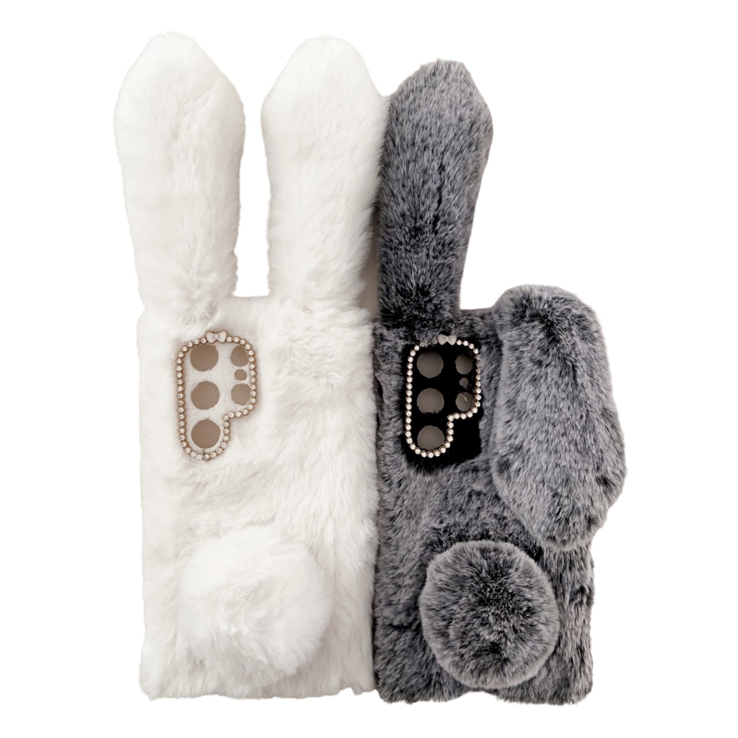 For Samsung Galaxy S24 Ultra Case Warm Fluffy 3D Bunny Ears Phone Cover - Brown