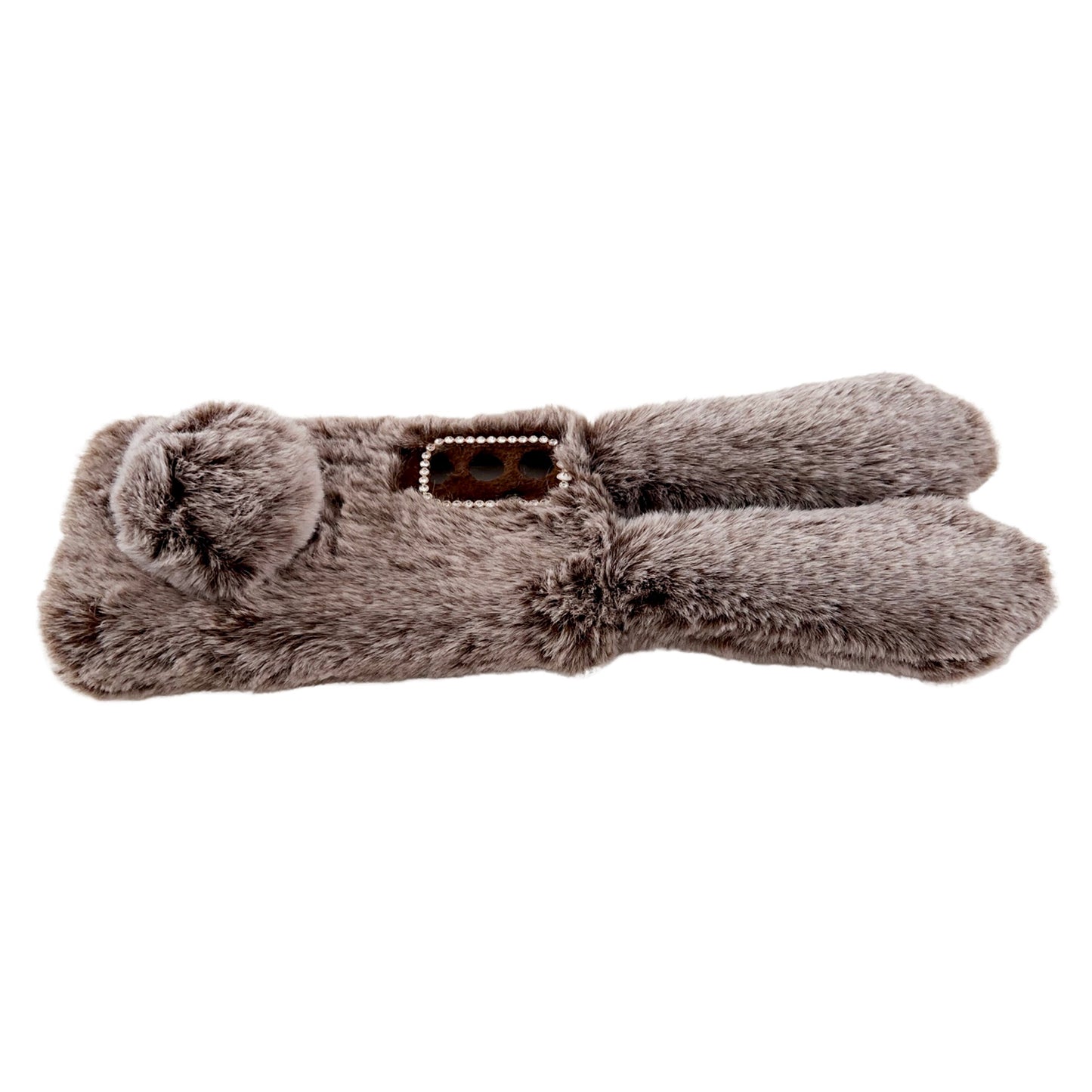 For Samsung Galaxy S24 Case 3D Bunny Ears Soft Furry Hairball Fuzzy Phone Cover - Brown