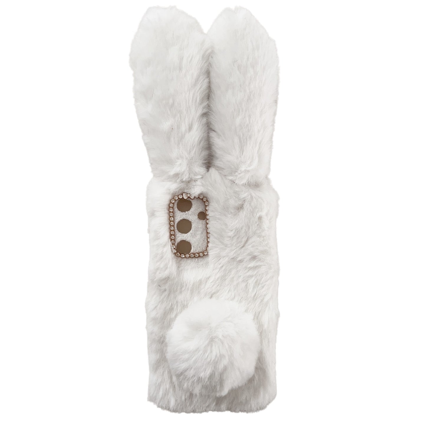 For Samsung Galaxy S24 Case 3D Bunny Ears Soft Furry Hairball Fuzzy Phone Cover - White