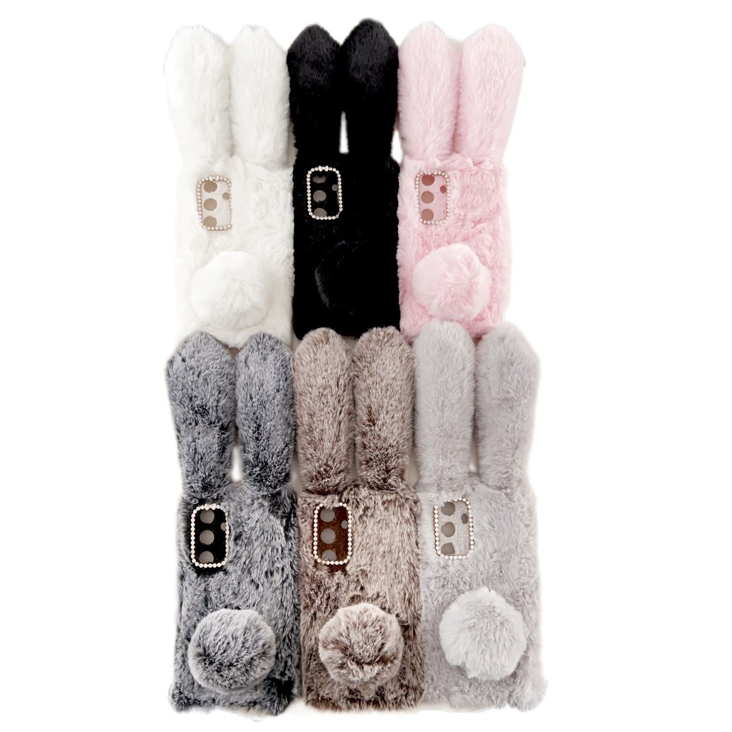 For Samsung Galaxy S24 Case 3D Bunny Ears Soft Furry Hairball Fuzzy Phone Cover - Pink