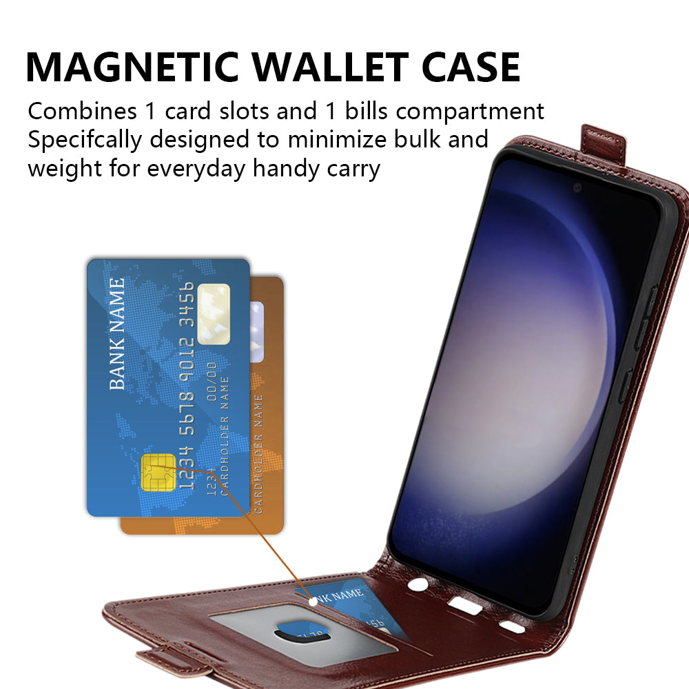 For Samsung Galaxy S24 Case Vertical Flip Leather Card Slot Phone Cover - Brown
