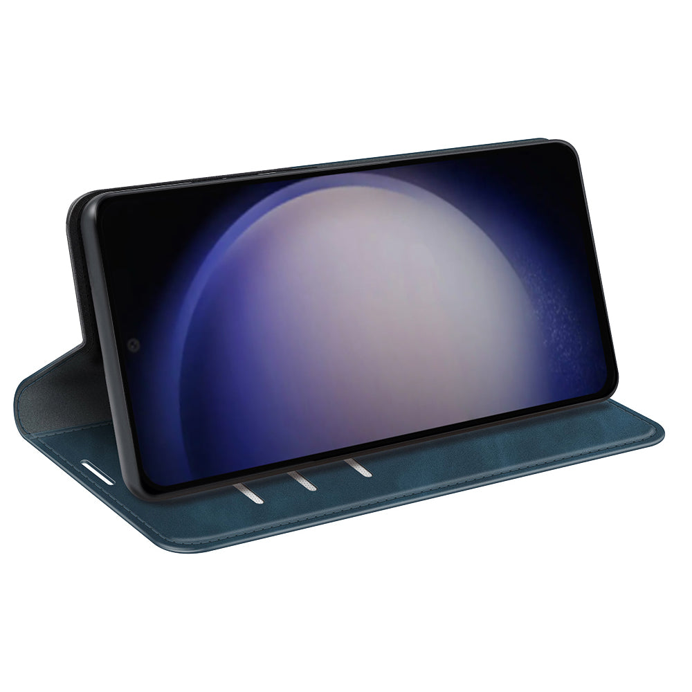 For Samsung Galaxy S24+ Case Skin-touch Leather Wallet Phone Cover - Blue