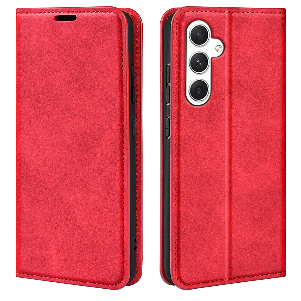 For Samsung Galaxy S24+ Case Skin-touch Leather Wallet Phone Cover - Red
