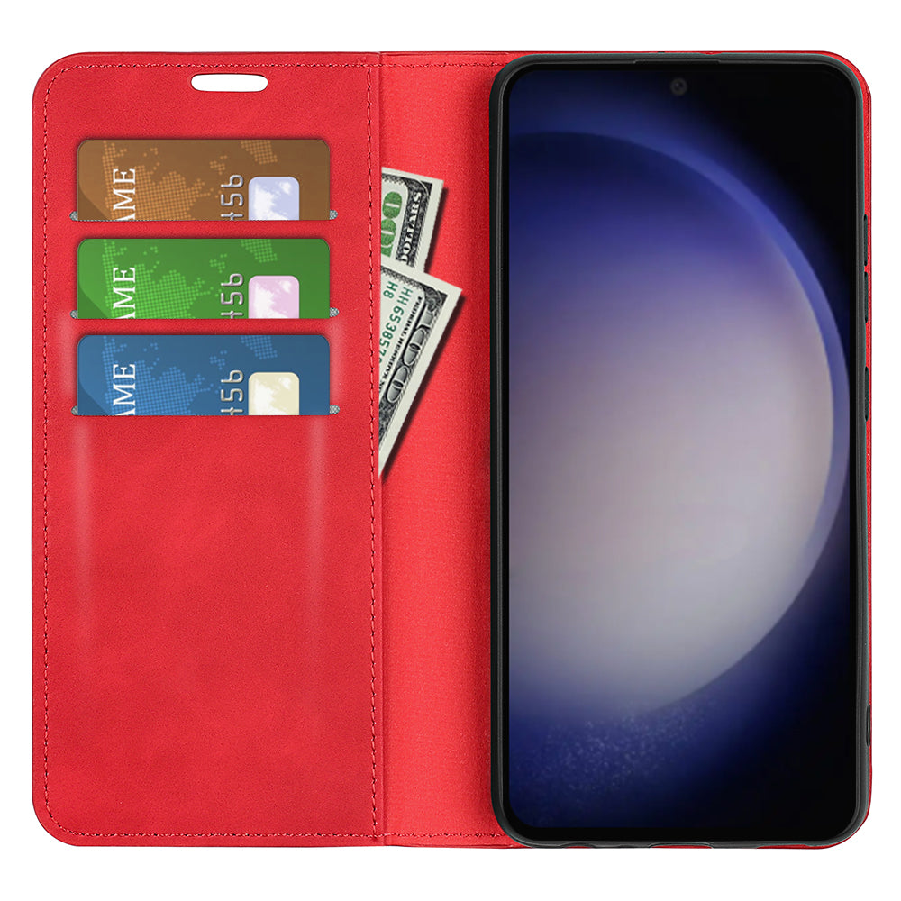For Samsung Galaxy S24+ Case Skin-touch Leather Wallet Phone Cover - Red