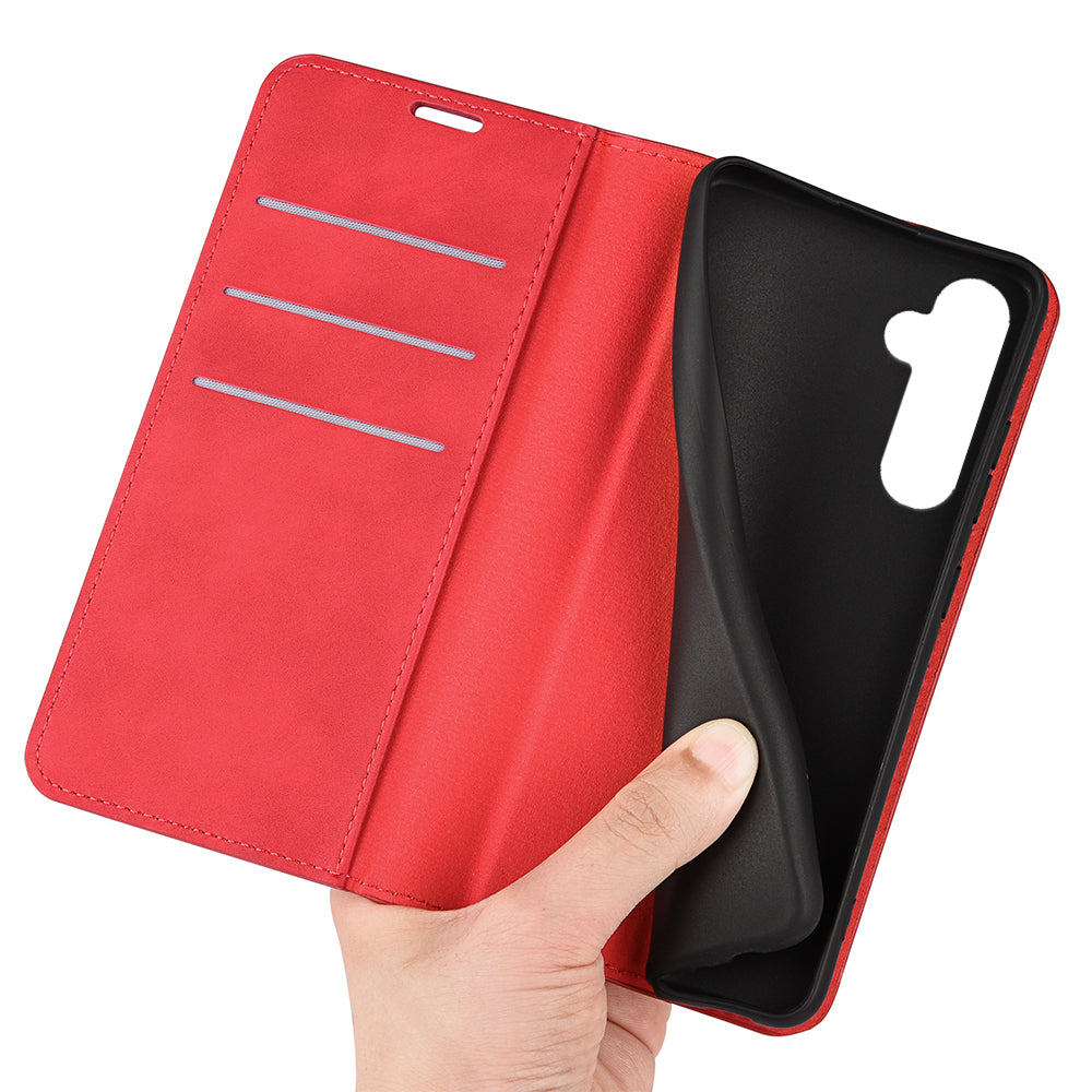 For Samsung Galaxy S24+ Case Skin-touch Leather Wallet Phone Cover - Red