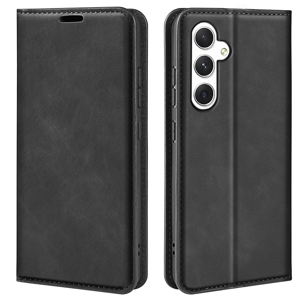 For Samsung Galaxy S24+ Case Skin-touch Leather Wallet Phone Cover - Black