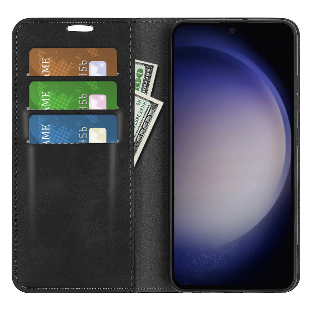 For Samsung Galaxy S24+ Case Skin-touch Leather Wallet Phone Cover - Black