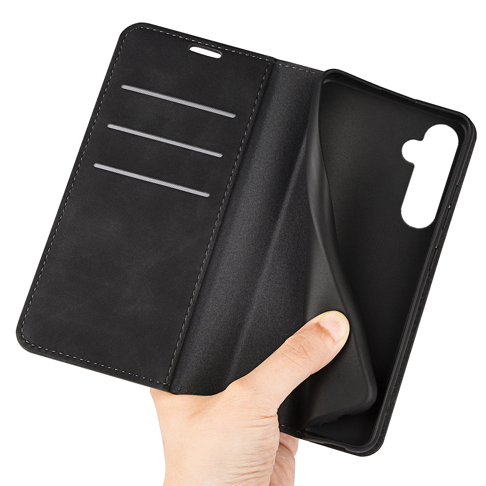 For Samsung Galaxy S24+ Case Skin-touch Leather Wallet Phone Cover - Black