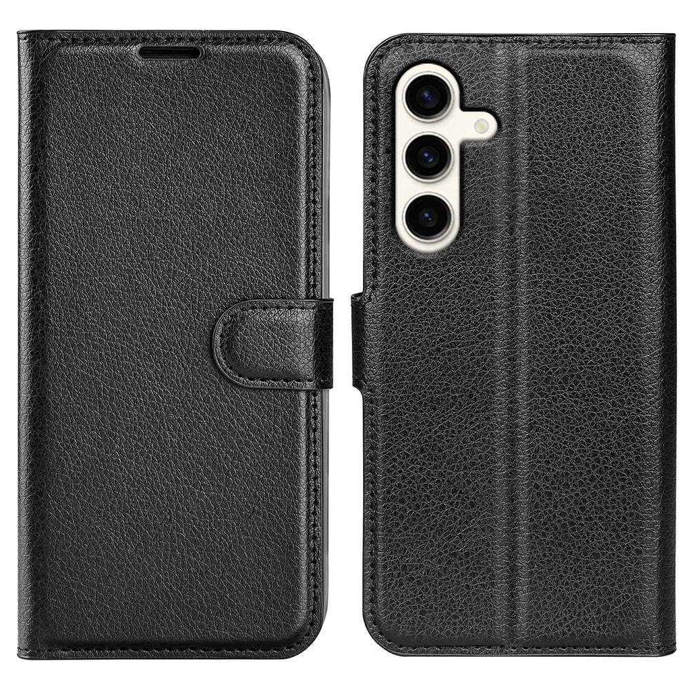 For Samsung Galaxy S24+ Case Wallet Stand Litchi Texture Phone Cover - Black