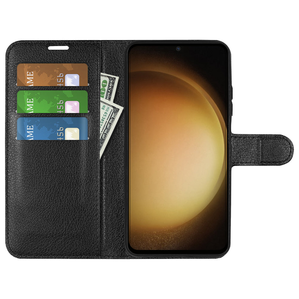 For Samsung Galaxy S24+ Case Wallet Stand Litchi Texture Phone Cover - Black