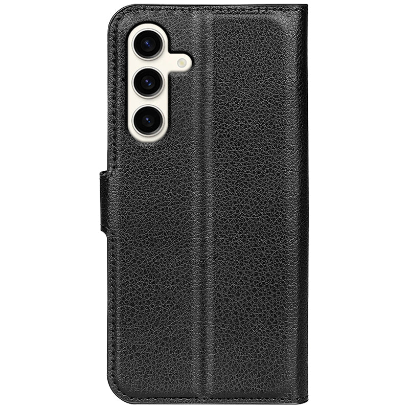 For Samsung Galaxy S24+ Case Wallet Stand Litchi Texture Phone Cover - Black