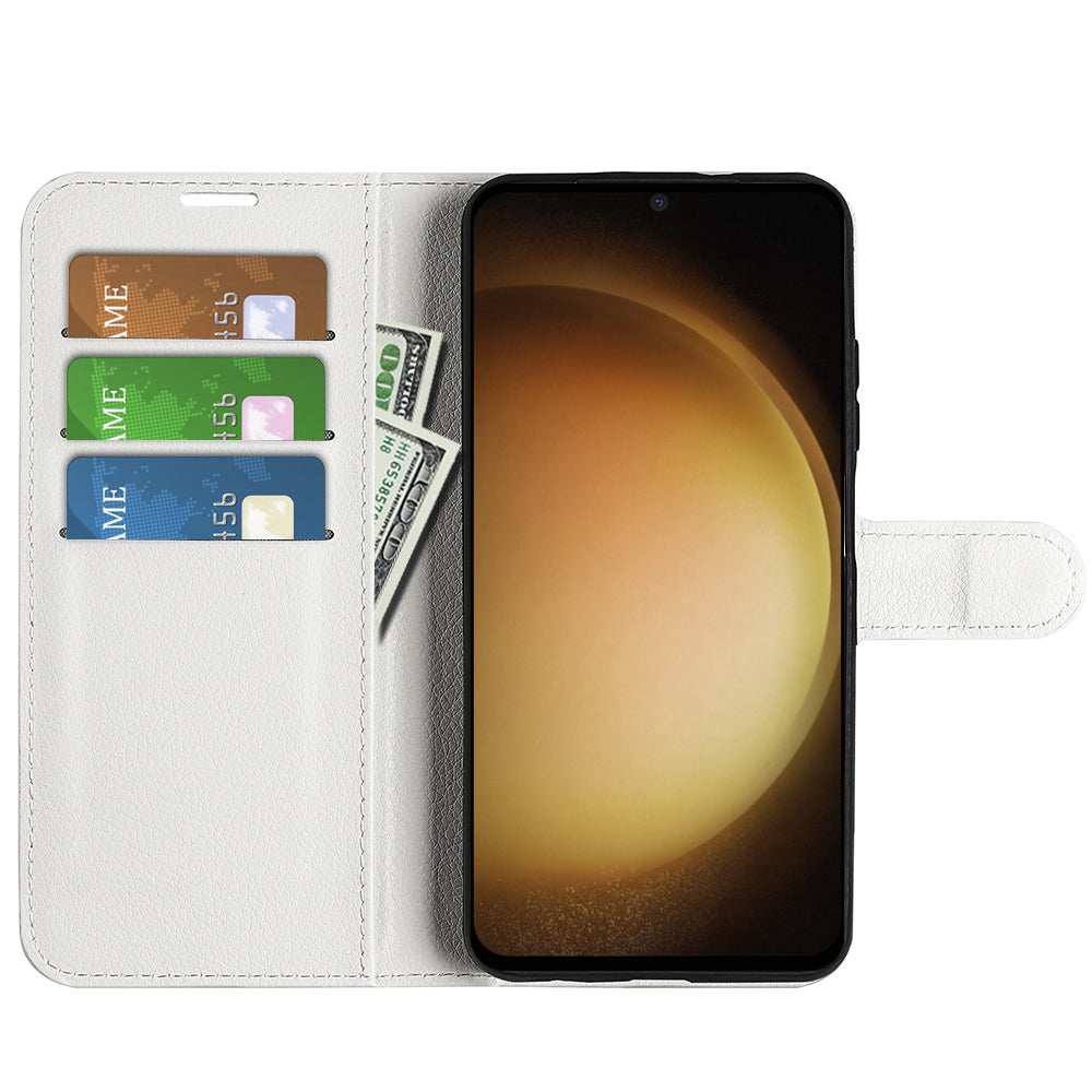 For Samsung Galaxy S24+ Case Wallet Stand Litchi Texture Phone Cover - White