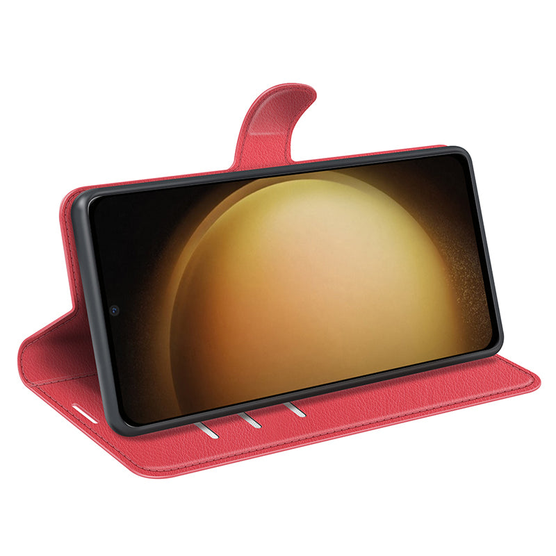 For Samsung Galaxy S24+ Case Wallet Stand Litchi Texture Phone Cover - Red