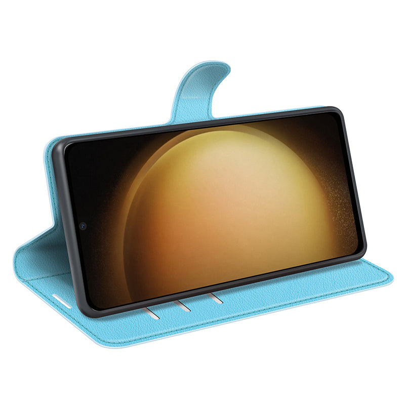 For Samsung Galaxy S24+ Case Wallet Stand Litchi Texture Phone Cover - Blue