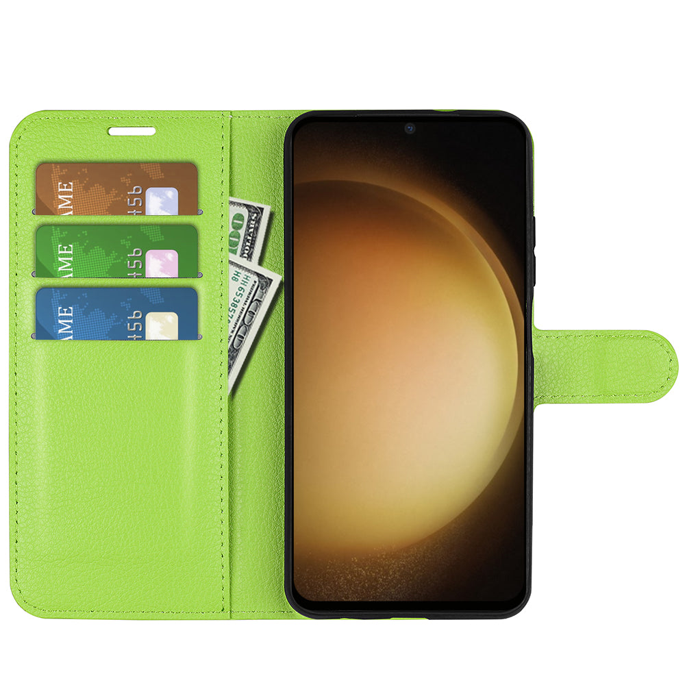 For Samsung Galaxy S24+ Case Wallet Stand Litchi Texture Phone Cover - Green